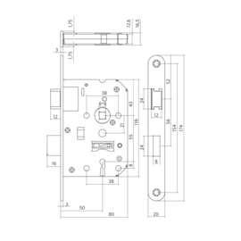 Dag/nachtslot Intersteel 55mm voorplaat zwart met sluitplaat