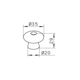 Knop Rens: 35 mm  porselein/messing (vanaf 5 stuks)