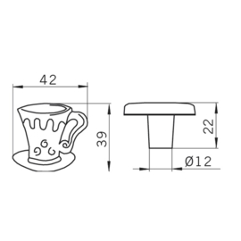 Knop Thea: 40 mm tin theekop vorm (vanaf 5 stuks)