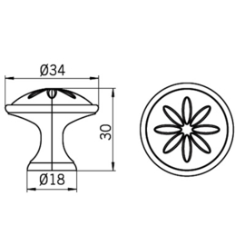 Knop Carlijn 34 mm antiek messing