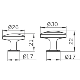 Knop Bibi: 26 mm /30 mm messing