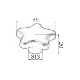 Knop Nova: 35 mm kunststof zilver stervorm