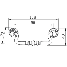 Greep Lia antiek messing getrommeld 96 mm