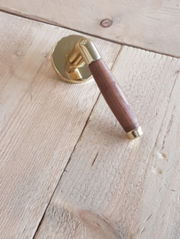 Deurkrukset chriso messing rond rozet / essenhout walnoot water vlek