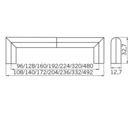 Noach: greep 96/128/160/192 mm geborsteld rvs massief