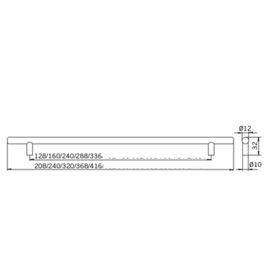 Stanggreep Jamy 128/160/192/240/288/336 mm rvs look