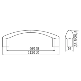 Greep Xenon 96 of 128 mm rvs