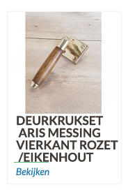 Deurkrukset messing vierkant met eikenhout krukheft