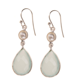 Green Chalcedony || Fresh water pearl Silver