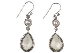 Smokey Quartz|| Fresh water Pearl silver