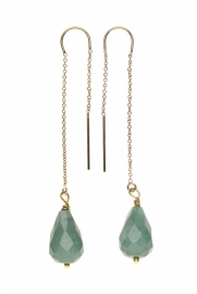 Chain Earring  Green  jade