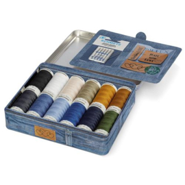 Gutermann Denim Box | 12 x jeans garen, naalden en leren labels | 799782