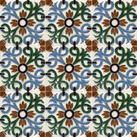 Handbeschilderd Spaans Arabisch reliëf tegelpaneel Granada (9 tegels 12,5x12,5cm)