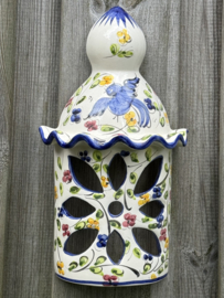 Portugese Wandlantaarn Coimbra | Handgemaakt Steengoed | Blauwe Vogel | 29 cm