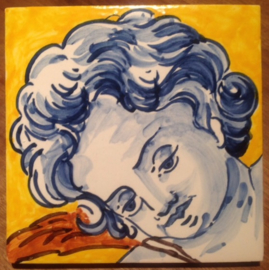 Handbeschilderde tegel  Engel hoofd -1 (1 tegel 15x15cm)