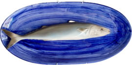 Diepzeeblauwe ovale schaal 40x20cm met geïntegreerde Valse Bonito + gratis bordenspanner