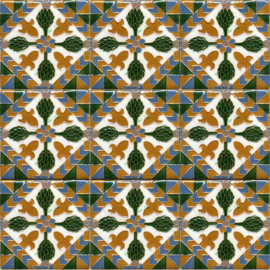 Handbeschilderd Spaans Arabisch reliëf tegelpaneel Salamanca (9 tegels 12,5x12,5cm)