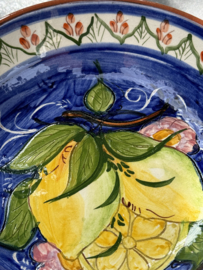 Lage Serveerschaal Ø 22 cm | Handbeschilderd Portugees Aardewerk | Blauw met Citroenen