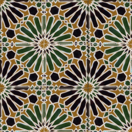Handbeschilderd Spaans Arabisch reliëf tegelpaneel Sevilha (9 tegels 12,5x12,5cm)