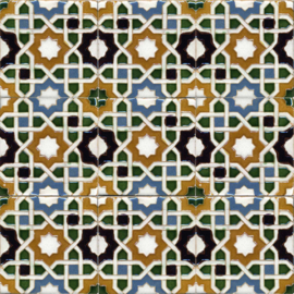 Handbeschilderd Spaans Arabisch reliëf tegelpaneel Marrakesh (9 tegels 12,5x12,5cm)