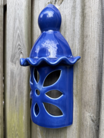 Portugese Wandlantaarn Faro | Handgemaakt Steengoed | Paarsblauw Geglazuurd | 30 cm