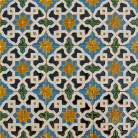 Handbeschilderd Spaans Arabisch reliëf tegelpaneel El Aiún (9 tegels 12,5x12,5cm)