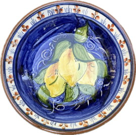 Lage Serveerschaal Ø 22 cm | Handbeschilderd Portugees Aardewerk | Blauw met Citroenen