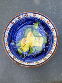 Lage Serveerschaal Ø 22 cm | Handbeschilderd Portugees Aardewerk | Blauw met Citroenen
