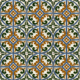 Handbeschilderd Spaans Arabisch reliëf tegelpaneel Segóvia (9 tegels 12,5x12,5cm)