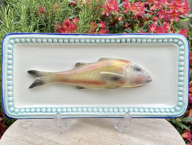 Witte vierkante schaal met turkooisblauwe rand 37x17cm met geïntegreerde Mul + gratis bordenspanner