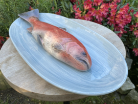 Steengrijze ovale schaal 40x20cm met geïntegreerde Bultrugzalm + gratis bordenspanner