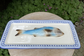 Witte vierkante schaal met lavendelblauwe rand 37x17cm met geïntegreerde Mul + gratis bordenspanner