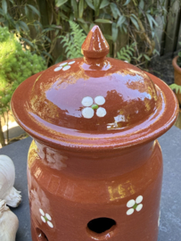 Handgemaakte Knoflookpot met Deksel | Mafra Bloemen | Portugees Aardewerk | Ø 13 x H 23 cm