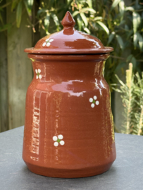 Handgemaakte Knoflookpot met Deksel | Mafra Bloemen | Portugees Aardewerk | Ø 13 x H 23 cm