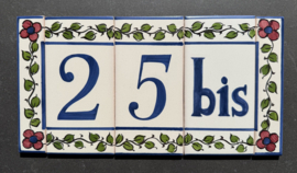 Huisnummer toevoeging "bis" | Tegel "Lisboa" | Handbeschilderd Portugees Keramiek | 15 x 7,5 cm