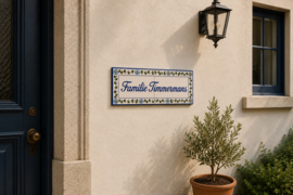 Handbeschilderd Portugees Naambord | 2 tegels | 40 x 15 cm | Patroon 9