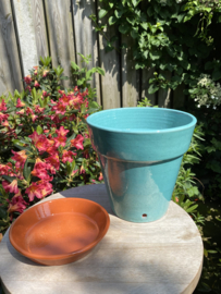 Bloempot met schotel nr.3 Millennium / mint turquoise / groot