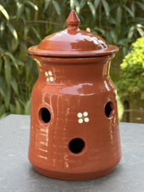 Handgemaakte Knoflookpot met Deksel | Mafra Bloemen | Portugees Aardewerk | Ø 13 x H 23 cm