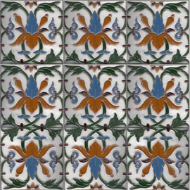 Handbeschilderd Spaans Arabisch reliëf tegelpaneel Ceuta (9 tegels 12,5x12,5cm)
