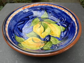 Lage Serveerschaal Ø 22 cm | Handbeschilderd Portugees Aardewerk | Blauw met Citroenen