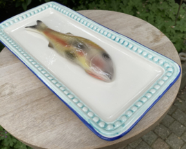 Witte vierkante schaal met turkooisblauwe rand 37x17cm met geïntegreerde Mul + gratis bordenspanner