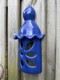Portugese Wandlantaarn Faro | Handgemaakt Steengoed | Paarsblauw Geglazuurd | 30 cm