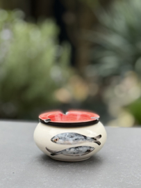 Handbeschilderde Waterasbak Sardines | Rood | Portugees Steengoed | Ø 12 x 7 cm