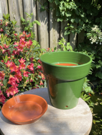 Bloempot met schotel nr.3 Millennium / mosgroen / groot