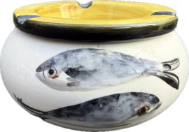 Handbeschilderde Waterasbak Sardines | Geel | Portugees Steengoed | Ø 12 x 7 cm