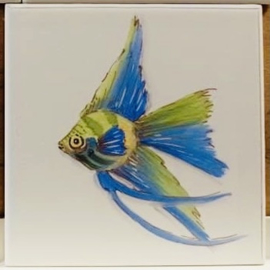 Handbeschilderde tegel Brigitte / visjes collectie (1 tegel 15x15cm)