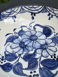 Lage Serveerschaal Ø 22 cm | Handbeschilderd Portugees Aardewerk | Wit met Blauw Bloemmotief