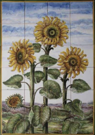 Handbeschilderd tegelpaneel Girassóis (24 tegels 14x14cm)