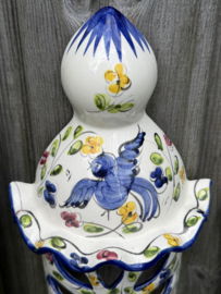Portugese Wandlantaarn Coimbra | Handgemaakt Steengoed | Blauwe Vogel | 29 cm