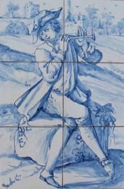 Handbeschilderd tegelpaneel O Músico (6 tegels 14x14cm)